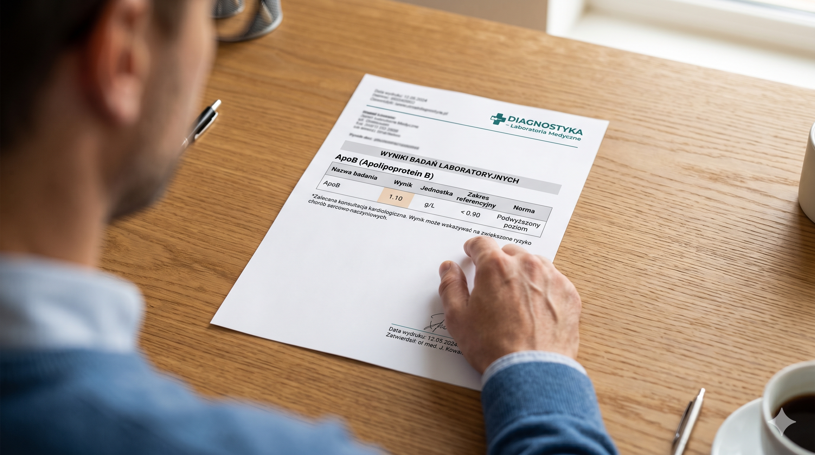 Ekran komputera w gabinecie lekarskim z dwoma panelami wyników badań lipidowych