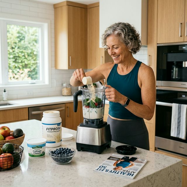 Osoba przygotowująca zdrową przekąskę białkową w nowoczesnej kuchni