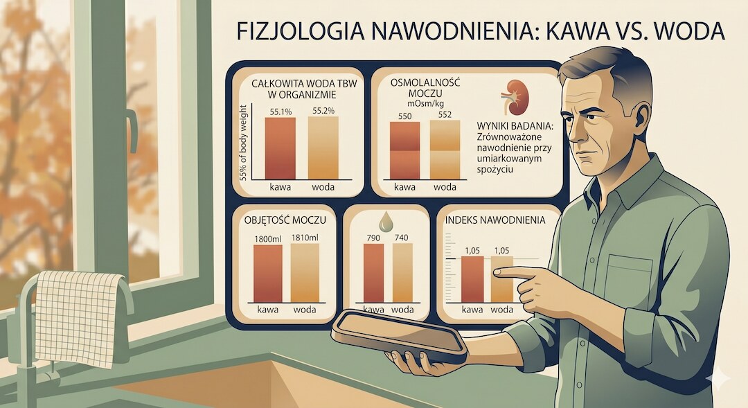 Wykres porównujący podobne markery nawodnienia po kawie i po wodzie
