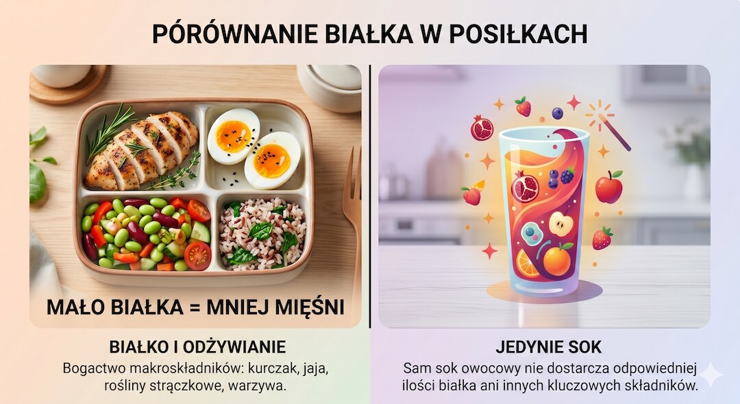 Porównanie pełnowartościowego posiłku białkowego i samego soku owocowego