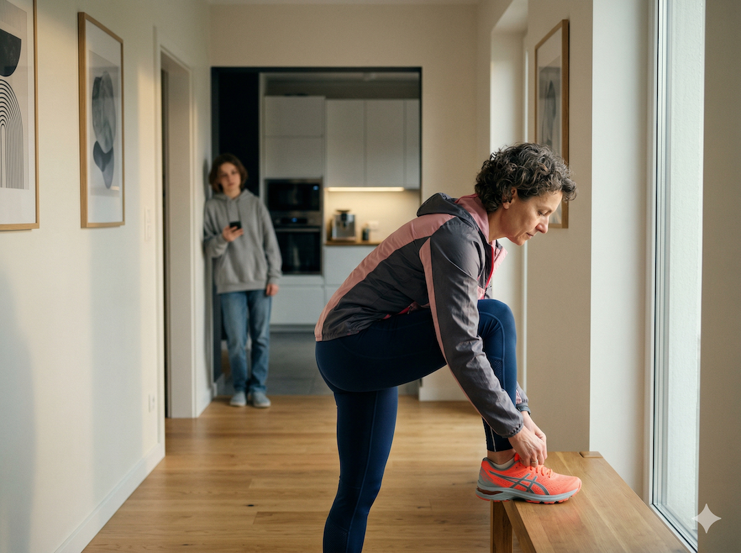 Aktywna mama ćwiczy na siłowni przy młodszej osobie