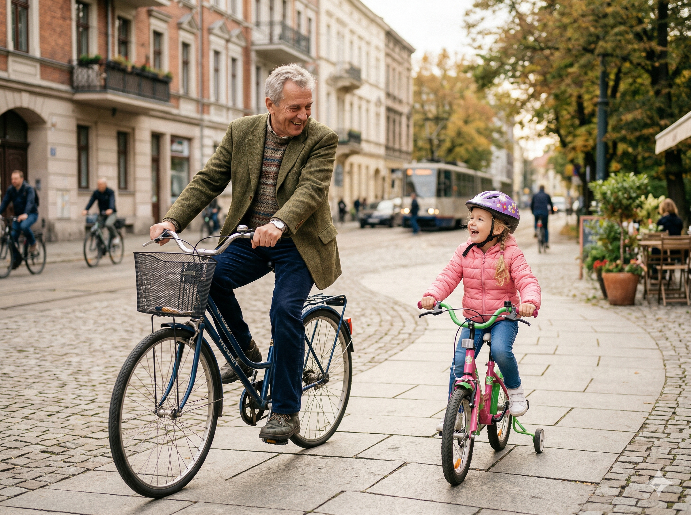 Ojciec biegnący z dzieckiem w parku