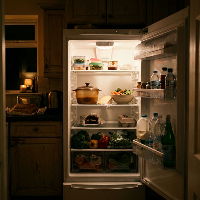 Otwarta lodówka w nocy - obraz codziennych nawyków żywieniowych