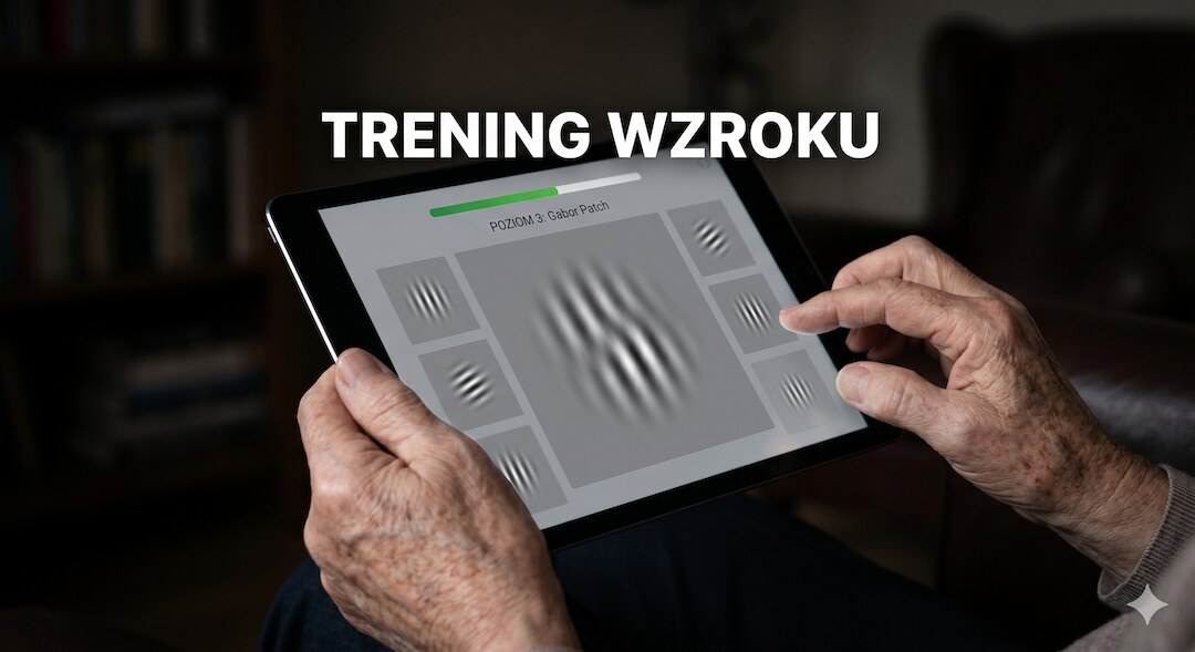 Plansza z łatkami Gabora do treningu wzroku z opisami po polsku