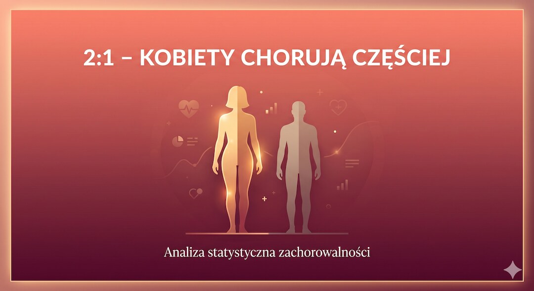 Grafika statystyczna pokazująca przewagę kobiet wśród chorych na HFpEF – dwie sylwetki, kobieta i mężczyzna, z oznaczeniem proporcji 2:1