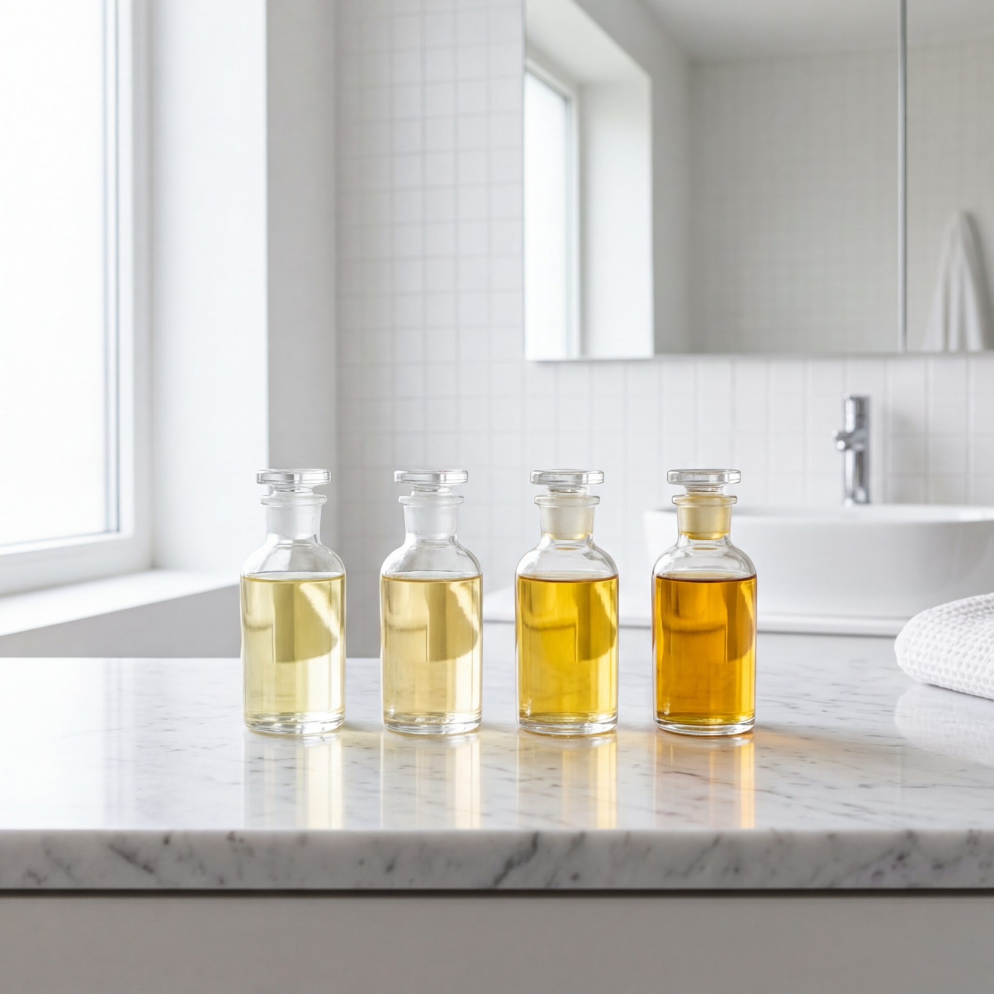 Wizualizacja testu koloru moczu - próbki w szklanych naczyniach