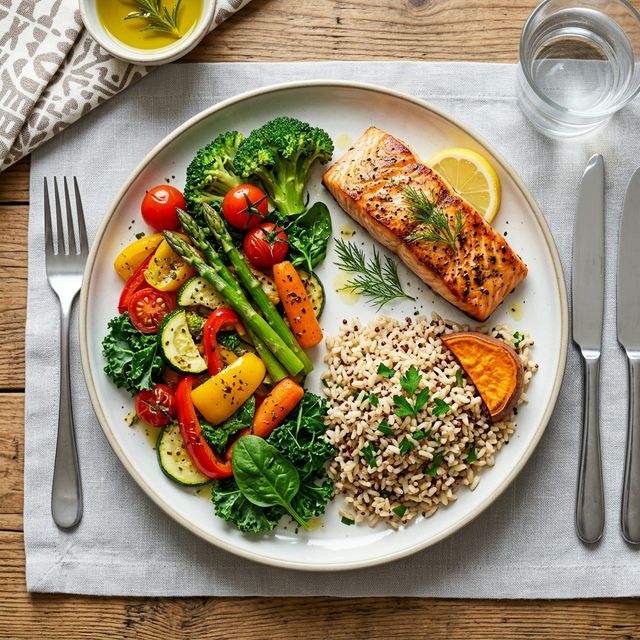 Wizualizacja metody talerza - odpowiednie proporcje białka, warzyw i węglowodanów