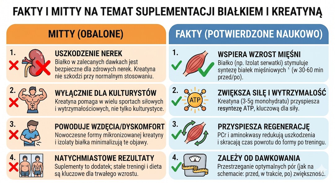 Infografika przedstawiająca oś mięsień–mózg i wpływ kreatyny na funkcje poznawcze u starszych dorosłych