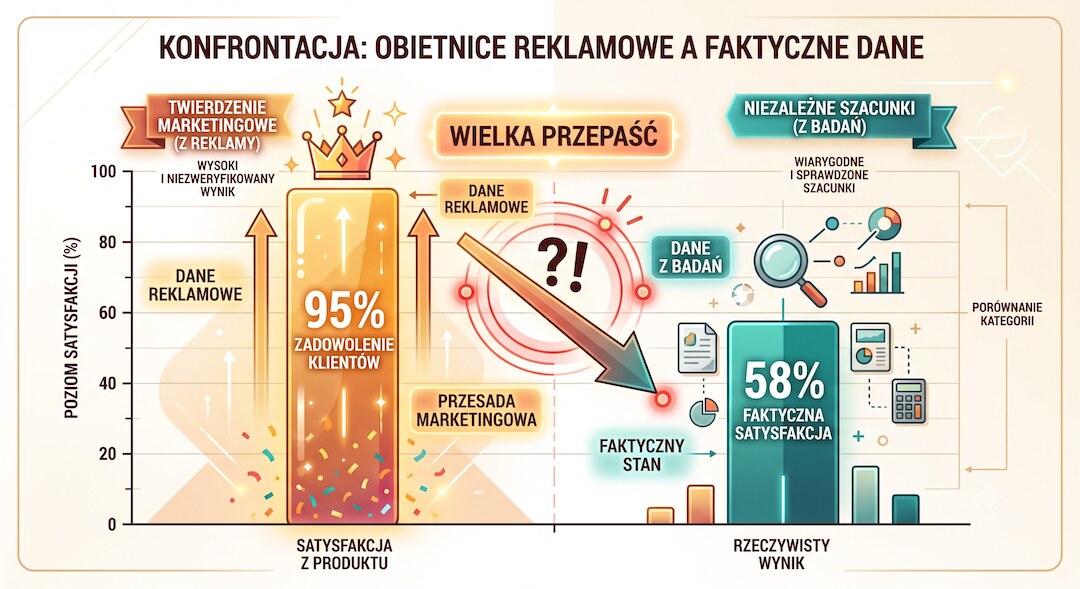Jasny wykres porównujący reklamowe i niezależne szacunki prawdopodobieństwa