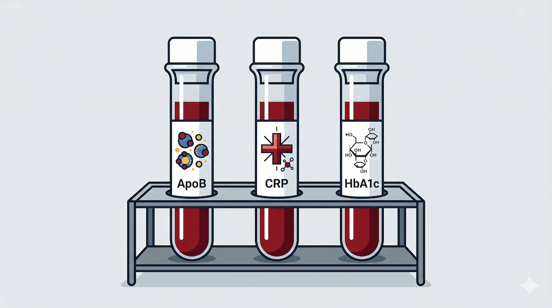 Symboliczne probówki z etykietami różnych markerów krwi