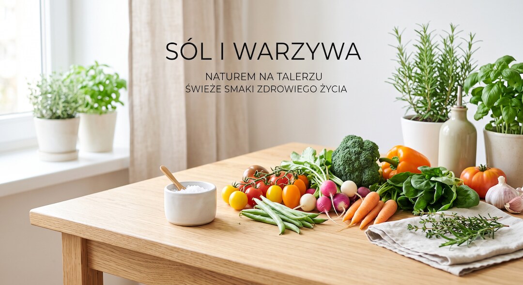 Solniczka i świeże warzywa na jasnym stole, pogodna scena
