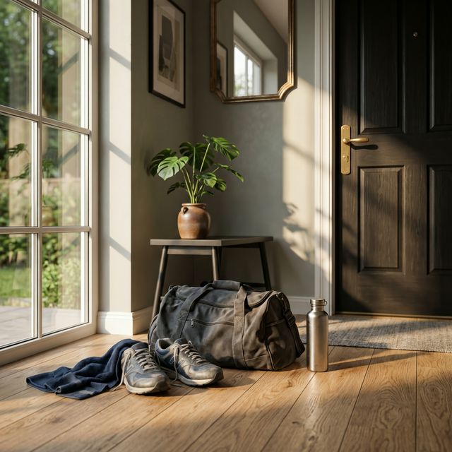 Torba treningowa czekająca przy drzwiach – spirala opuszczonych treningów