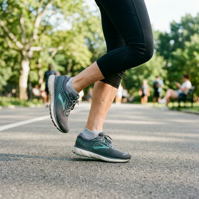 Zbliżenie na nogi biegacza w ruchu, poprawna technika