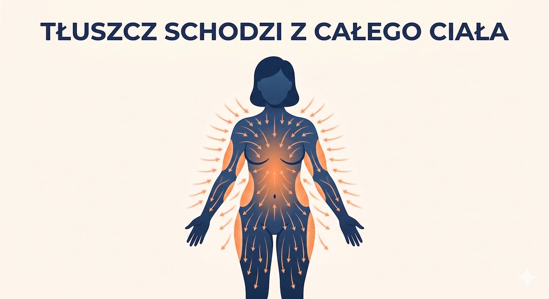 Diagram pokazujący, że tłuszcz spalany jest systemowo z całego ciała