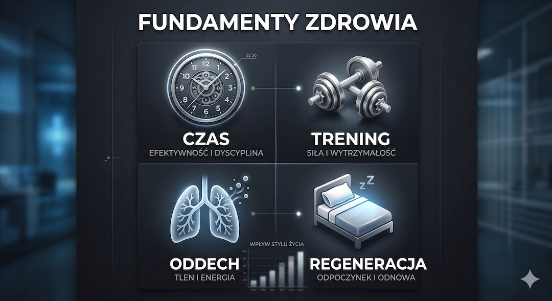 Infografika z prostym planem treningowym dla seniora, polskie napisy