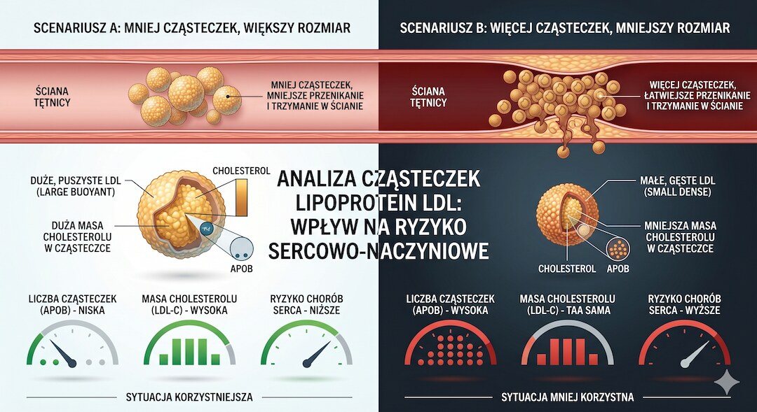 Porównanie graficzne pomiaru LDL-cholesterol vs ApoB – masa kontra liczba cząsteczek