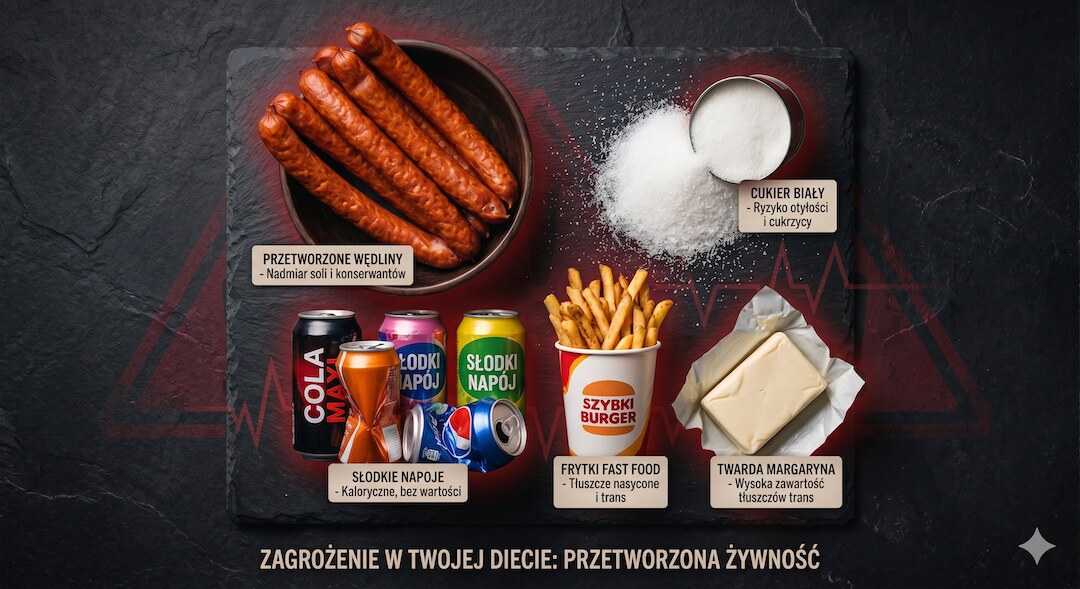 Produkty prozapalne do ograniczenia — fast food, słodycze, przetworzone mięso