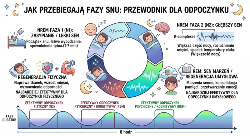 Wykres faz snu i intensywności regeneracji organizmu po 50-tce