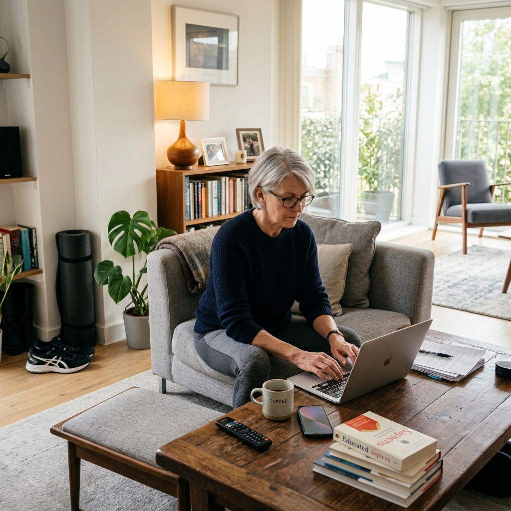 Aktywny kanapowiec - sprzęt sportowy obok miejsca siedzącego