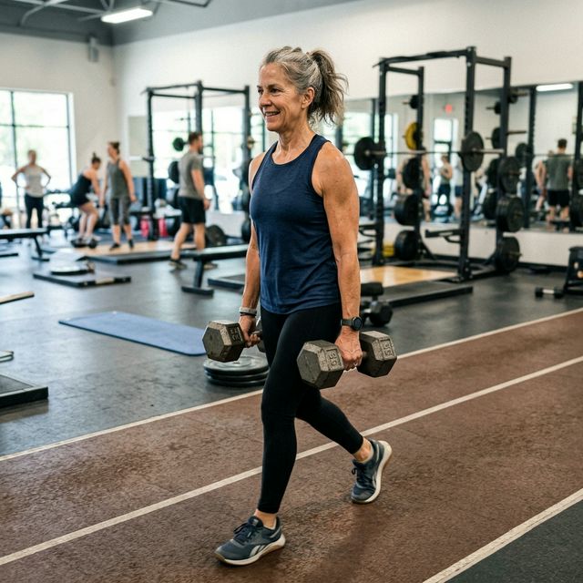 Mężczyzna wykonujący spacer farmera budujący żelazny uścisk