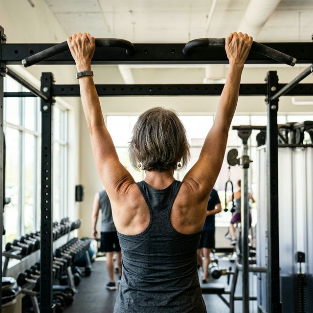 Osoba zwisająca na drążku w celu wzmocnienia siły chwytu