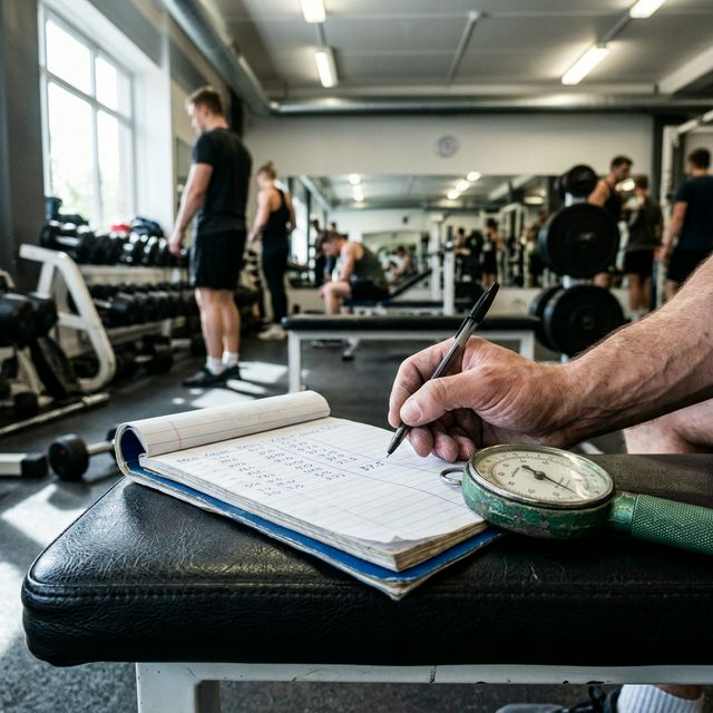 Notatnik z wynikami testu siły chwytu obok dynamometru