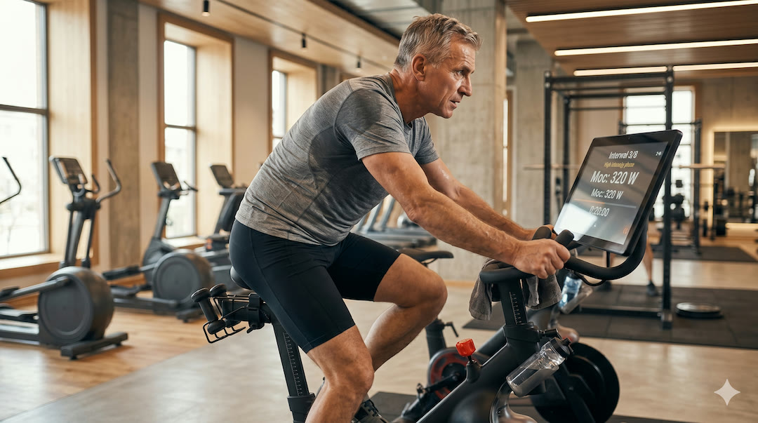 Interwały na rowerze stacjonarnym w siłowni