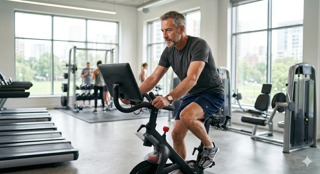 Kobieta ćwicząca na rowerze stacjonarnym