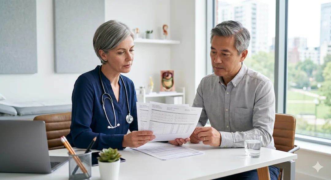 Lekarka omawia z pacjentem wyniki badań kardiologicznych