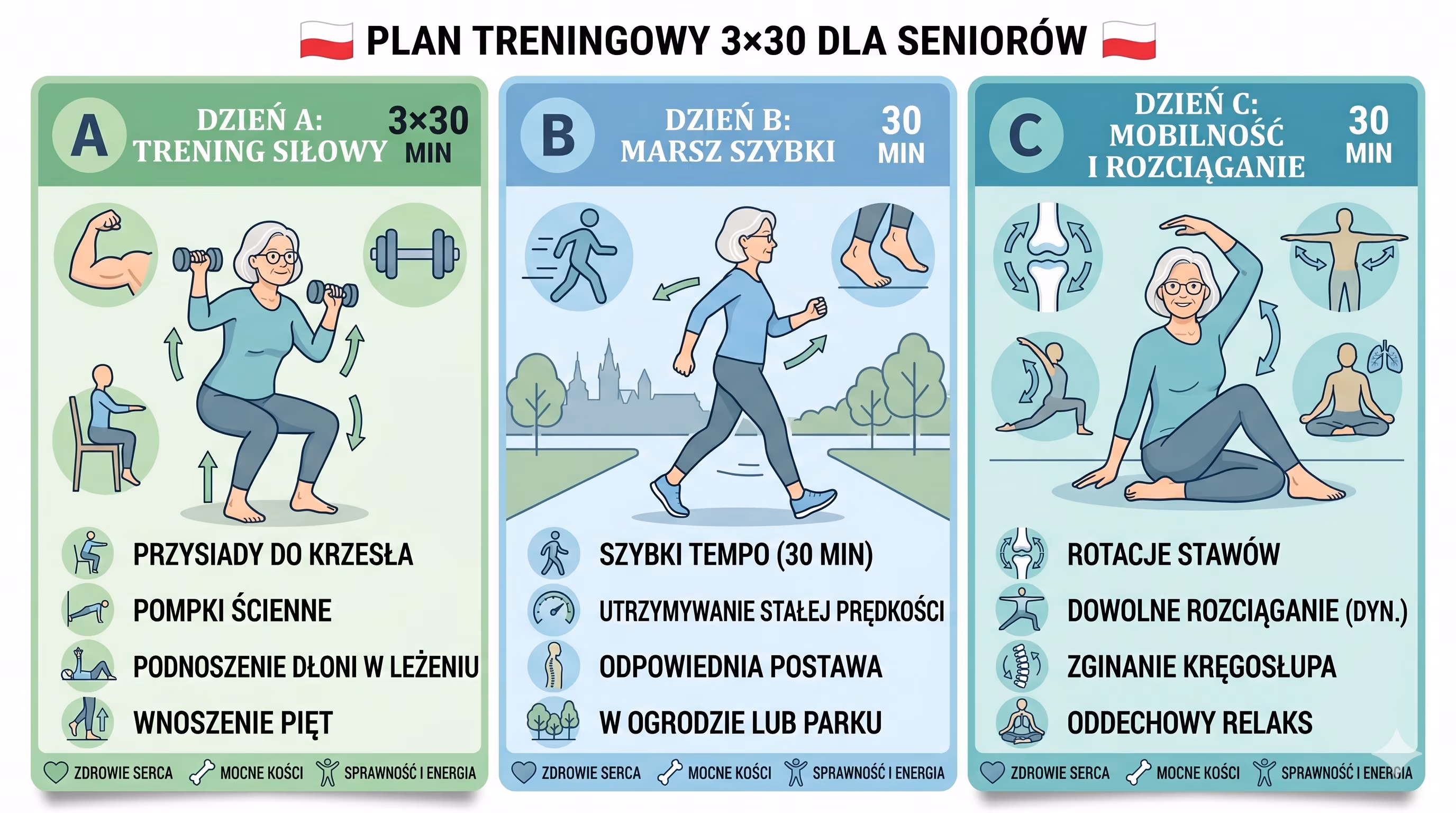 Infografika: plan 3x30 dzień A, B i C