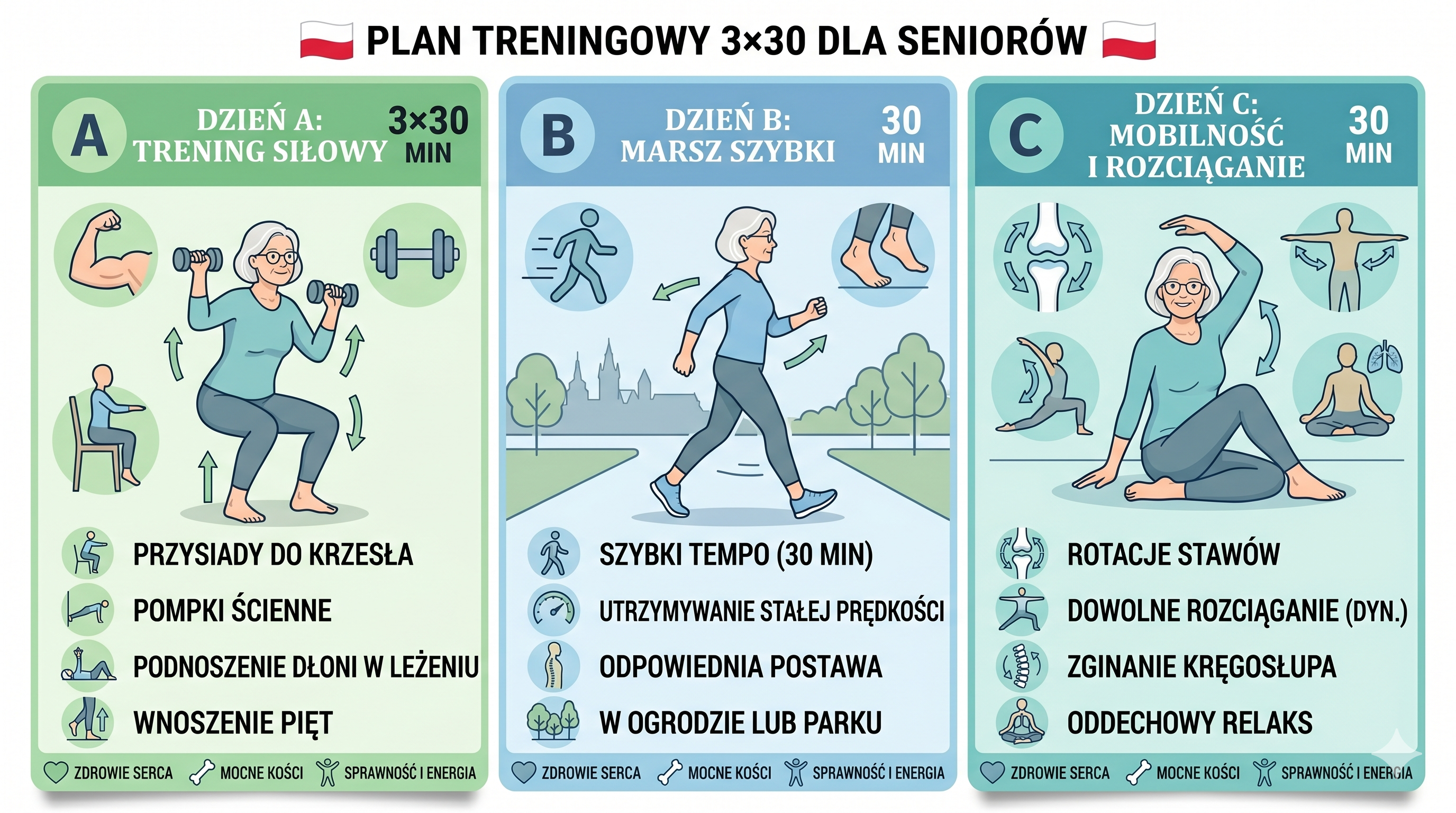 Infografika: plan 3x30 dzień A, B i C