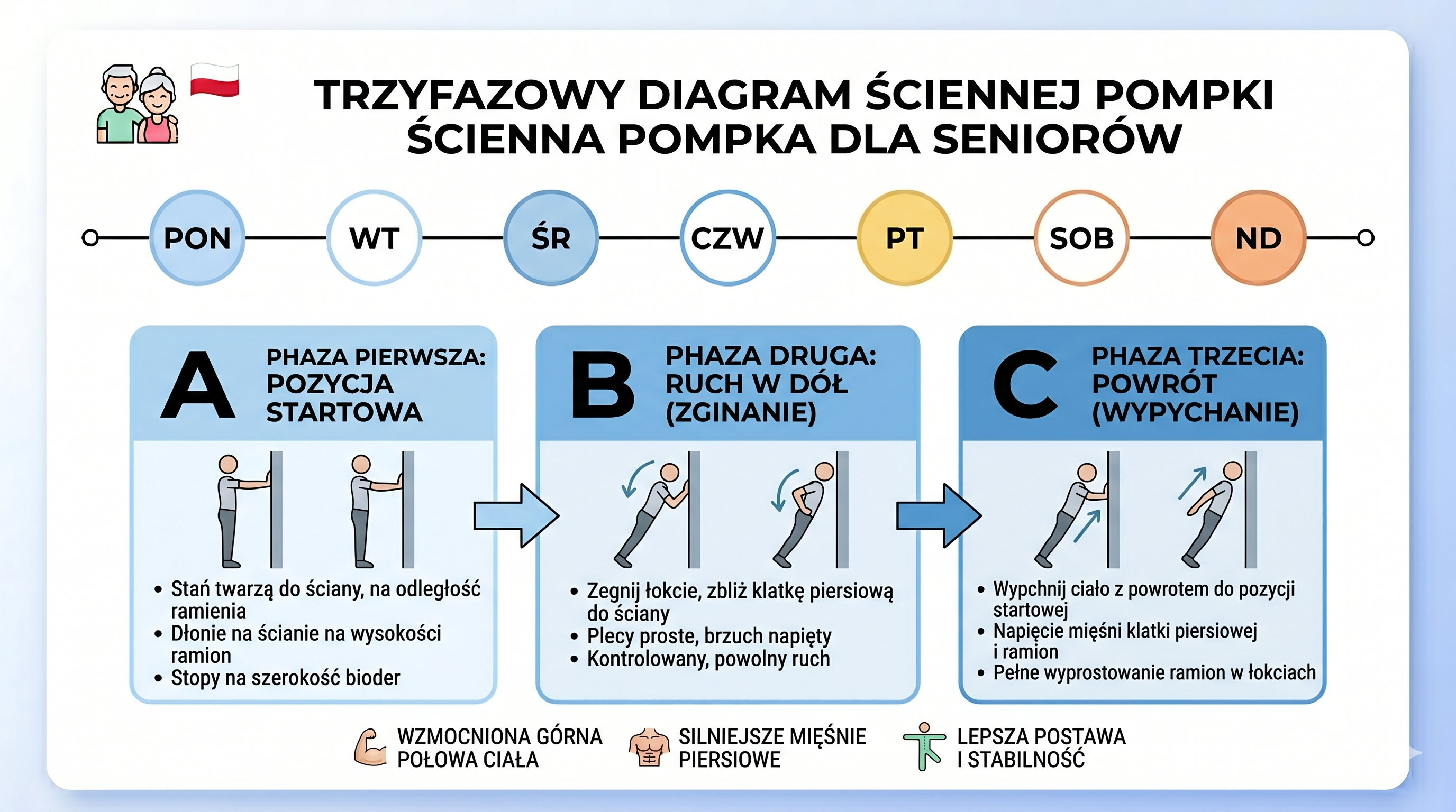 Infografika: pompki przy ścianie krok po kroku