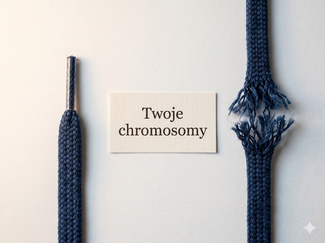 Artystyczna wizualizacja telomerów na końcach chromosomów