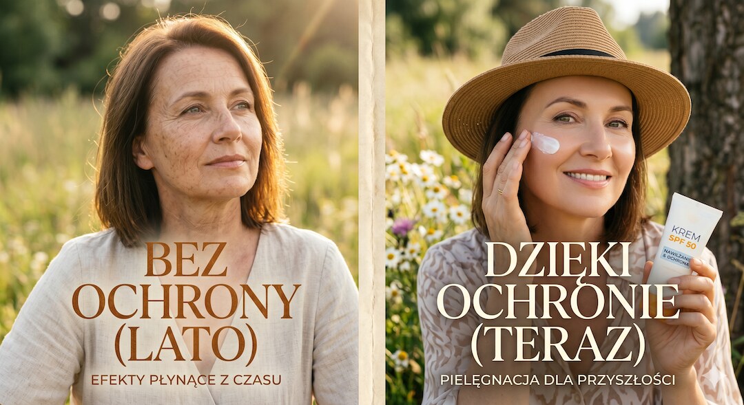 Porównanie skóry chronionej i niechronionej przed UV